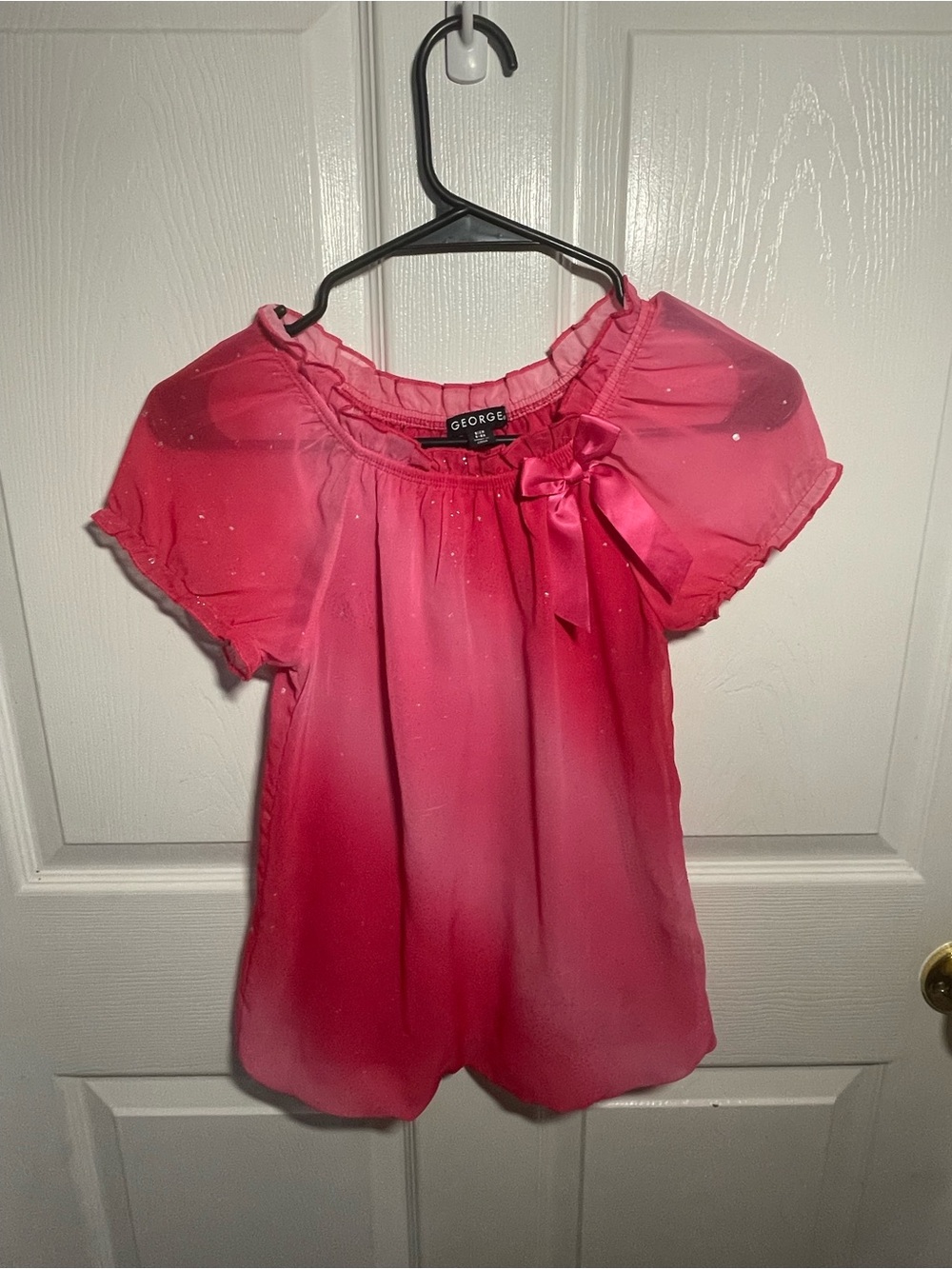 George Pink Short Sleeve Bow Blouse with Sparkle
